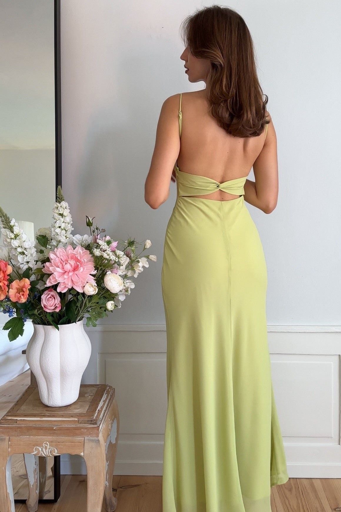 Jade Shirred Bust Maxi Dress Lime Green