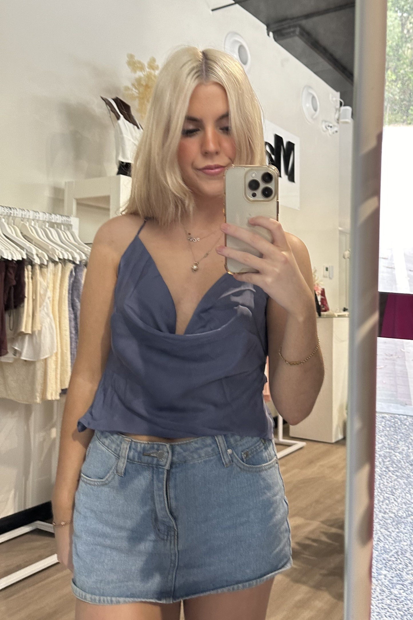 Katalina Cowl Neck Strappy Top Midnight Blue