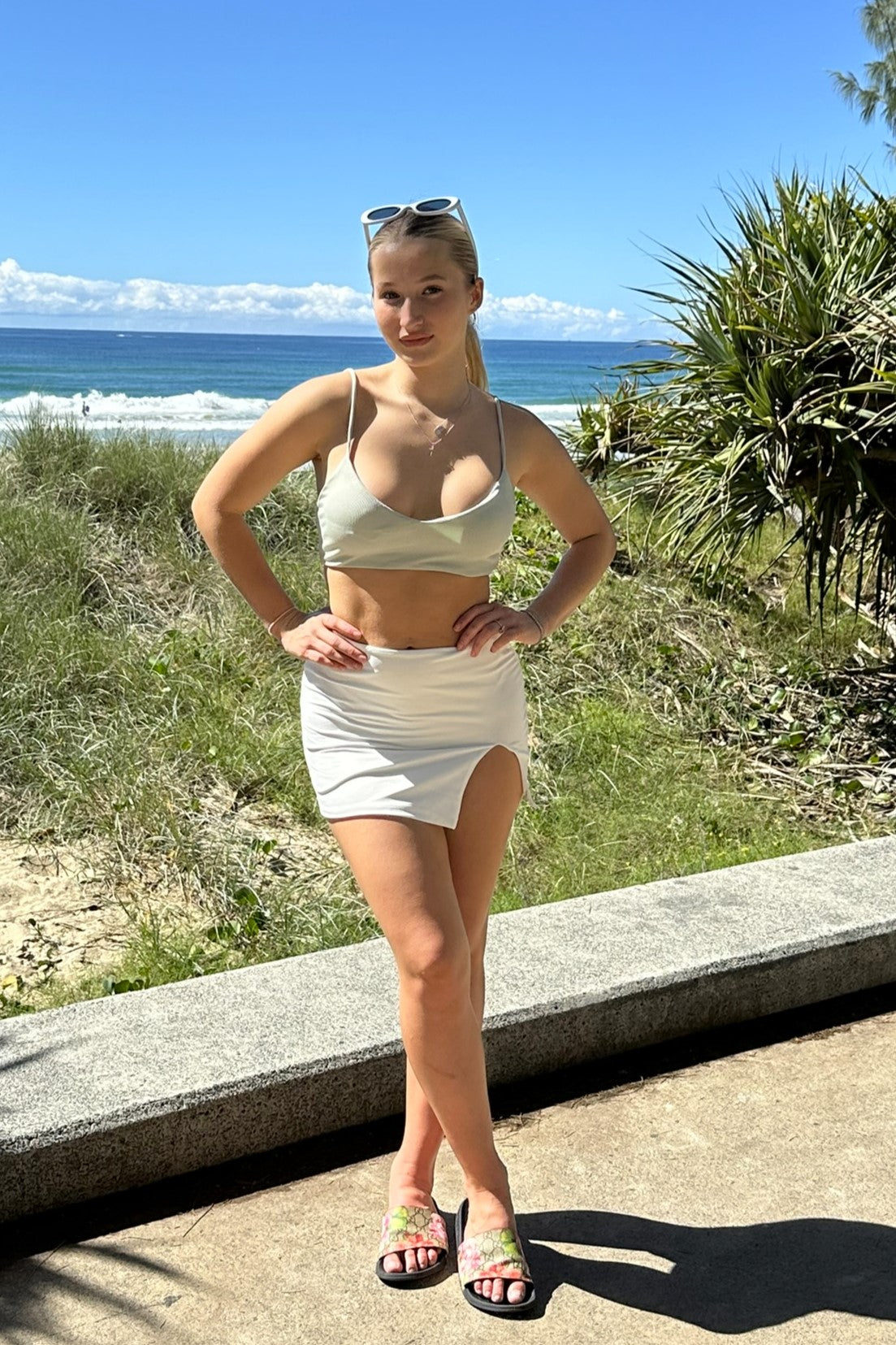 Amy Side Split Stretch Mini Skirt White