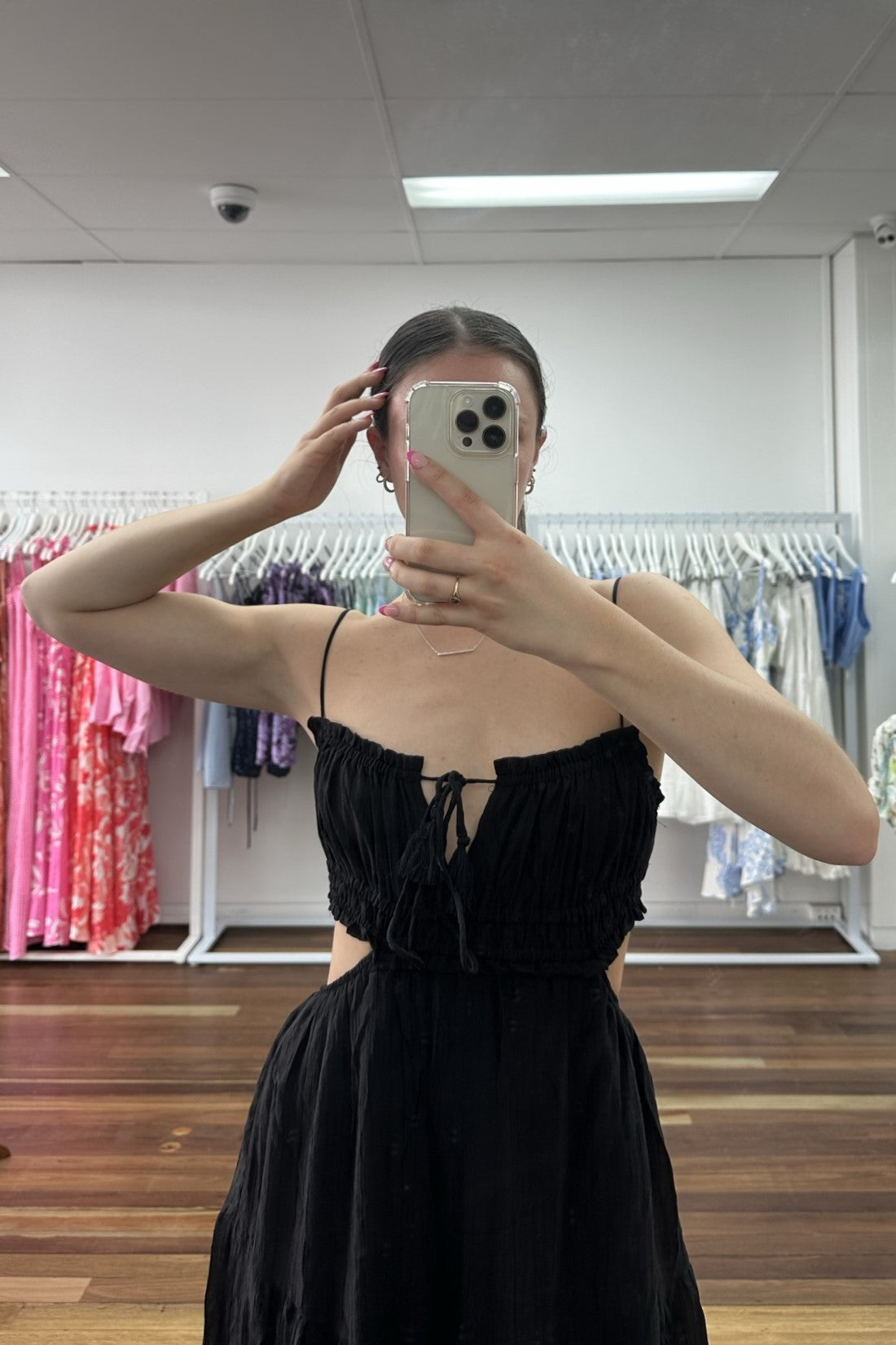 Kyra Tie Back Tiered Maxi Dress Black