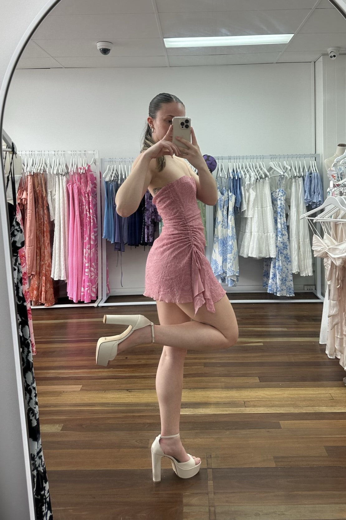 Lana Rose Strapless Ruched Mini Dress Pink