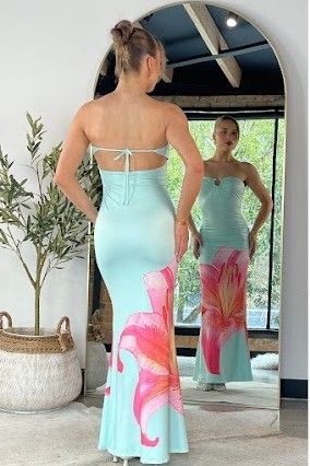 Nakia Tropical Flower Print Maxi Dress Minty Blue