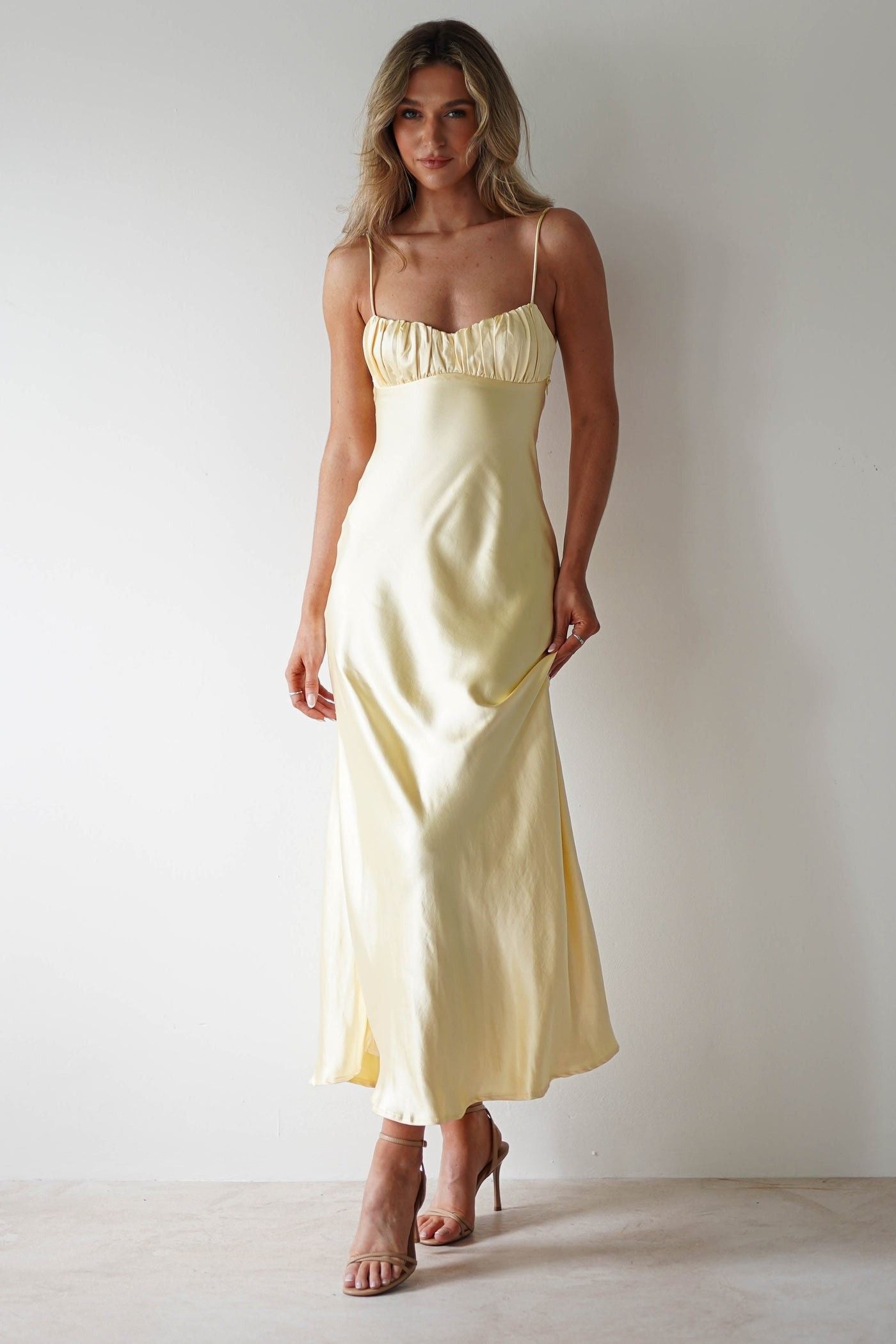 Penelope Shirred Bust Maxi Dress Lemon