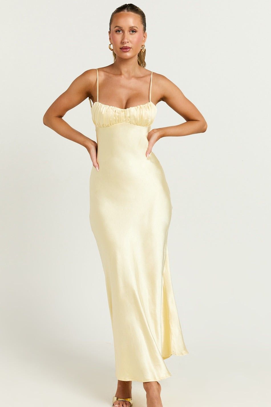 Penelope Shirred Bust Maxi Dress Lemon