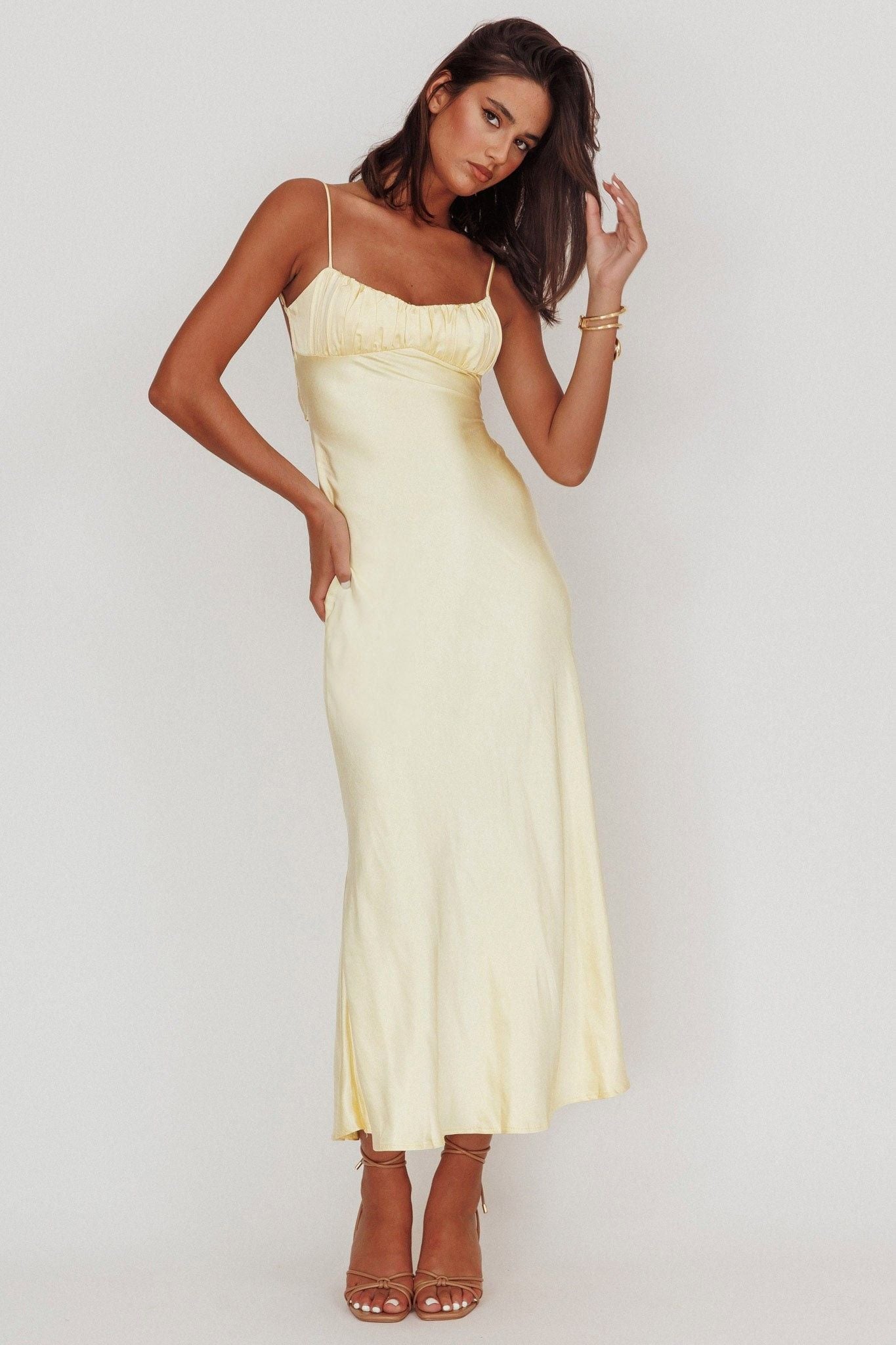 Penelope Shirred Bust Maxi Dress Lemon