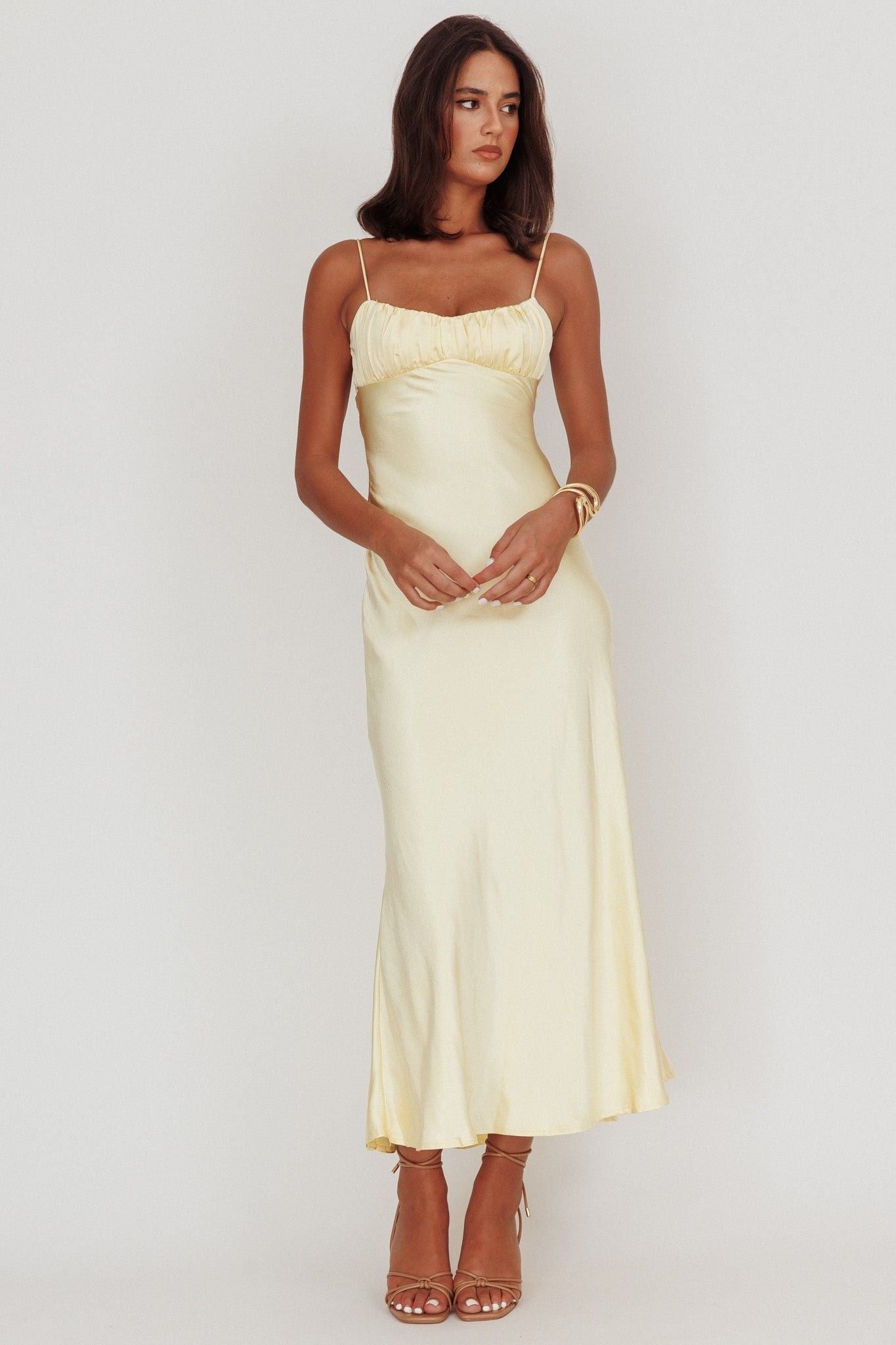 Penelope Shirred Bust Maxi Dress Lemon