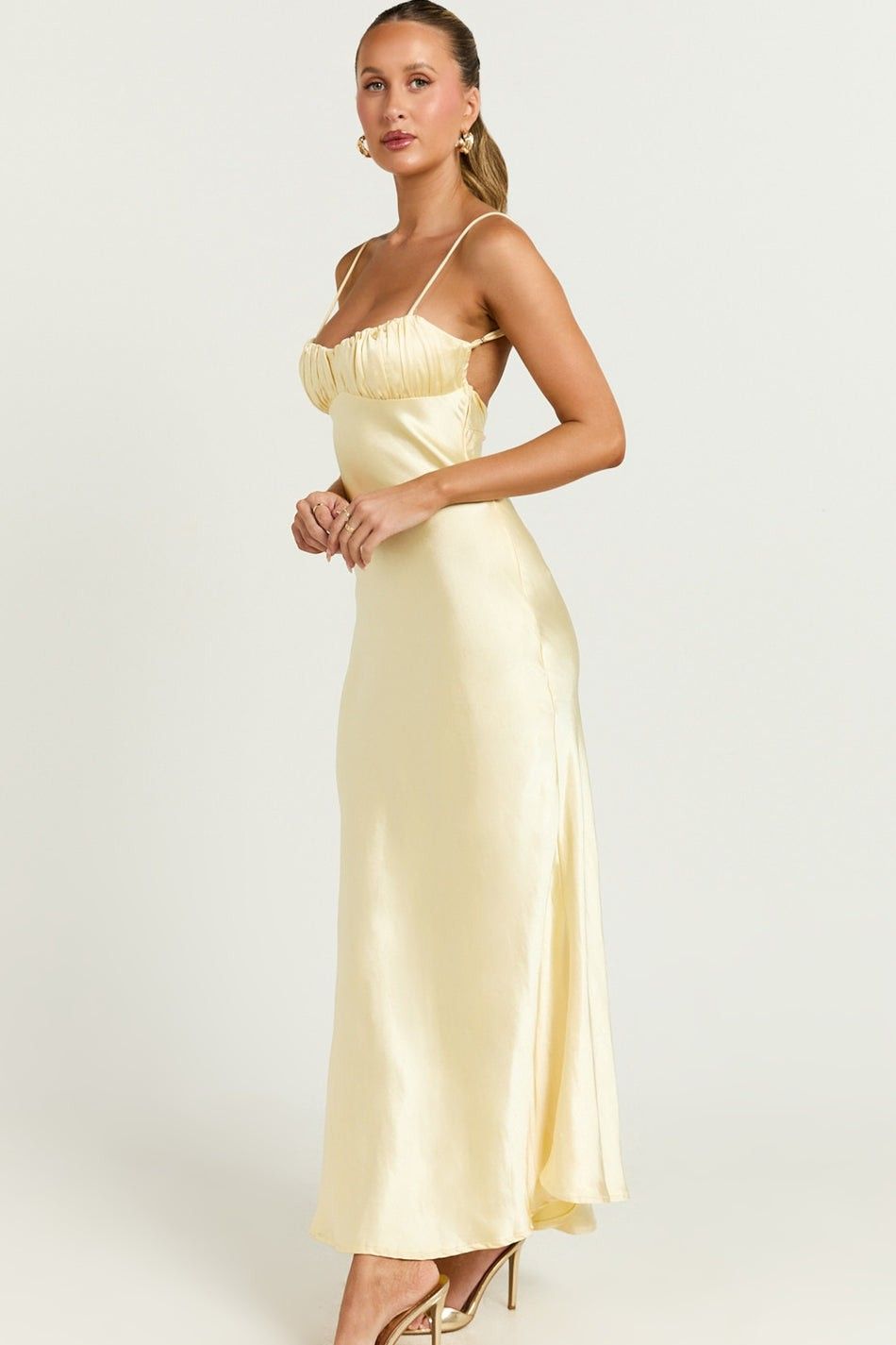 Penelope Shirred Bust Maxi Dress Lemon