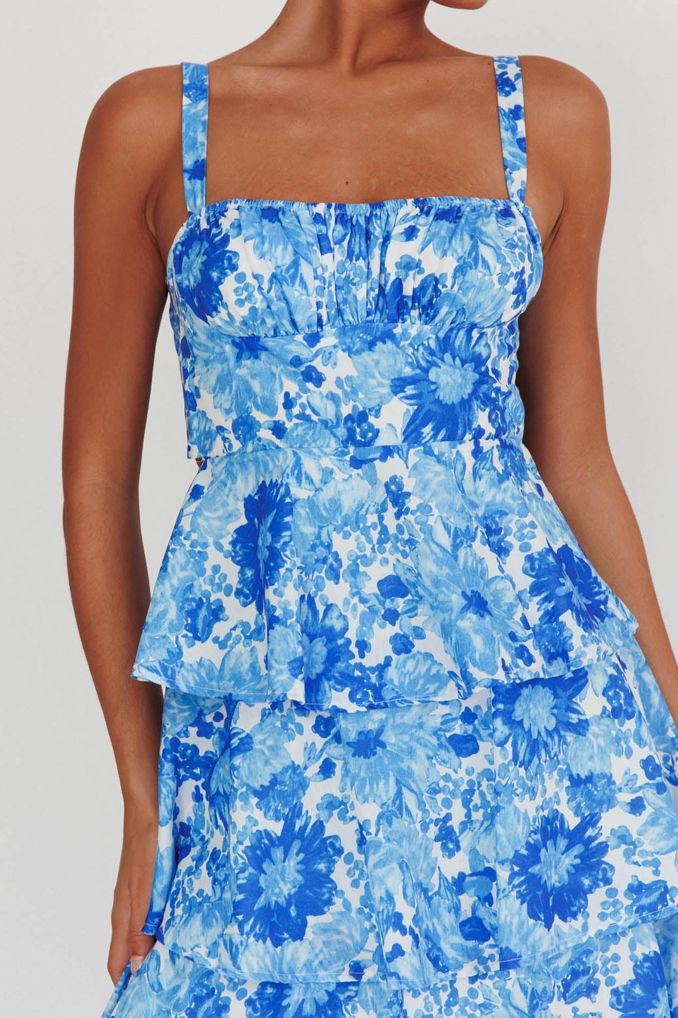 Rachelle Tiered Maxi Floral Spring Blue