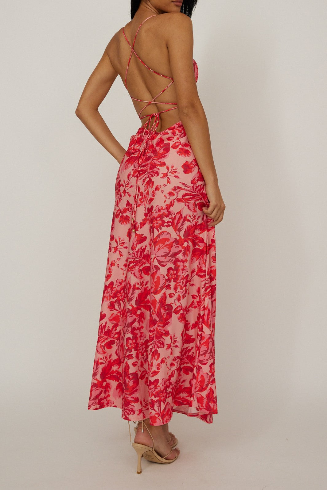 Rosalie Cross Back Maxi Dress Floral Pink