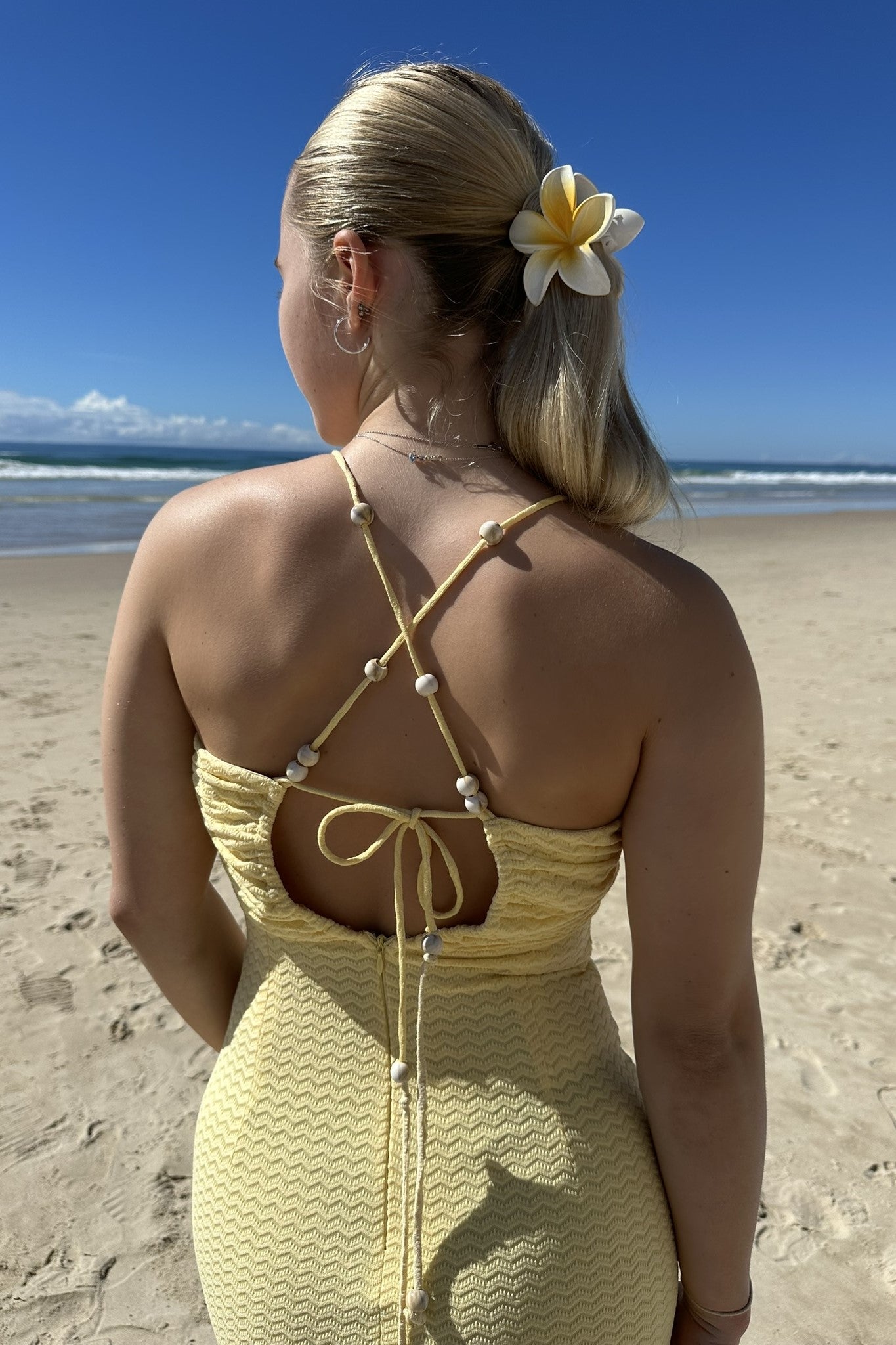 Selah Beaded Ribbed Knit Maxi Dress Yellow