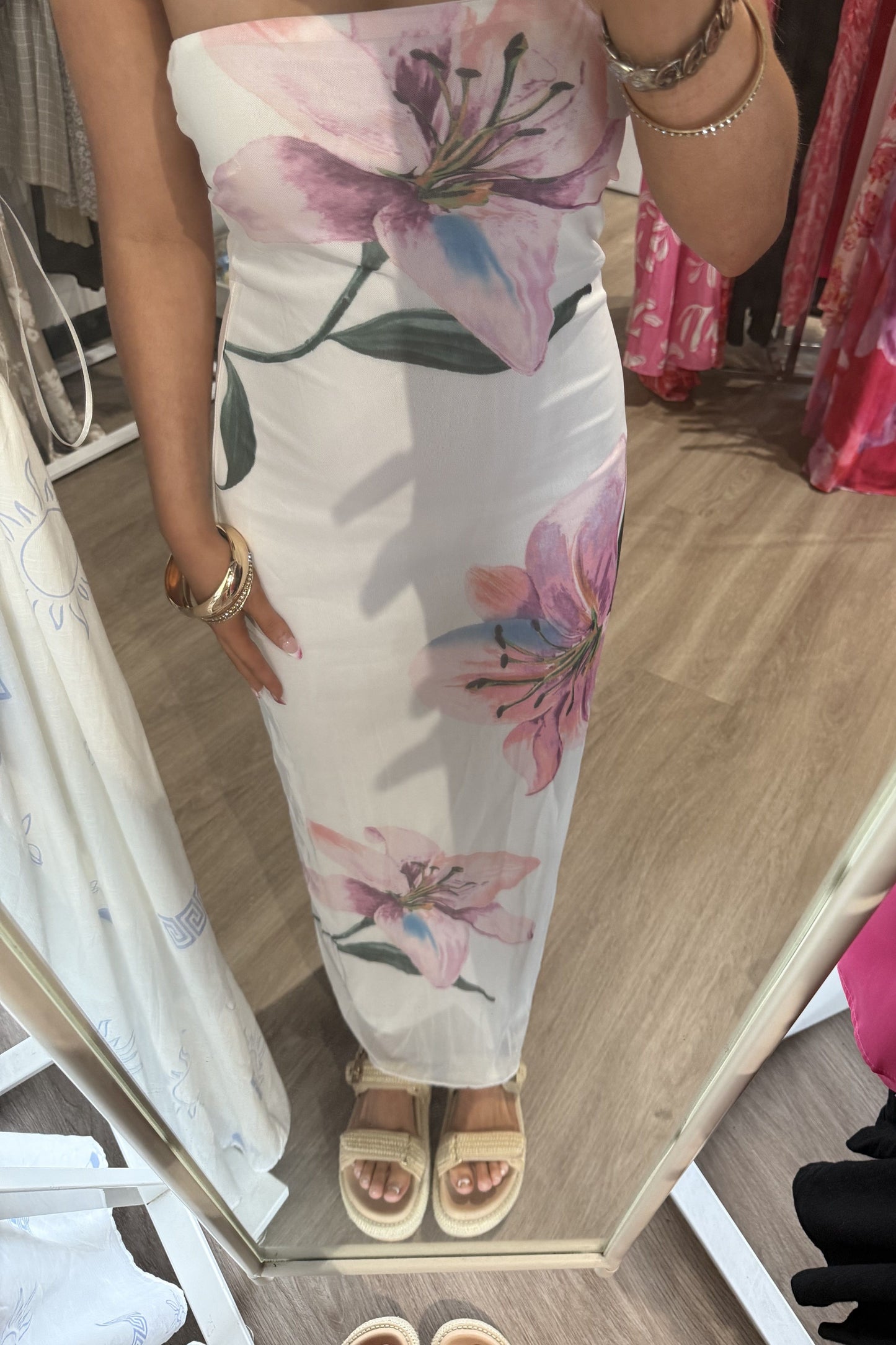 Tamara Strapless Floral Maxi Dress White/Purple