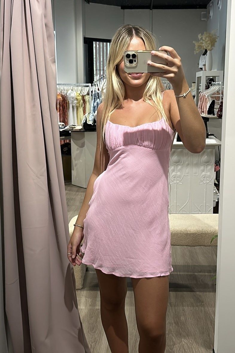 Tyla Shirred Bust Mini Dress Pink