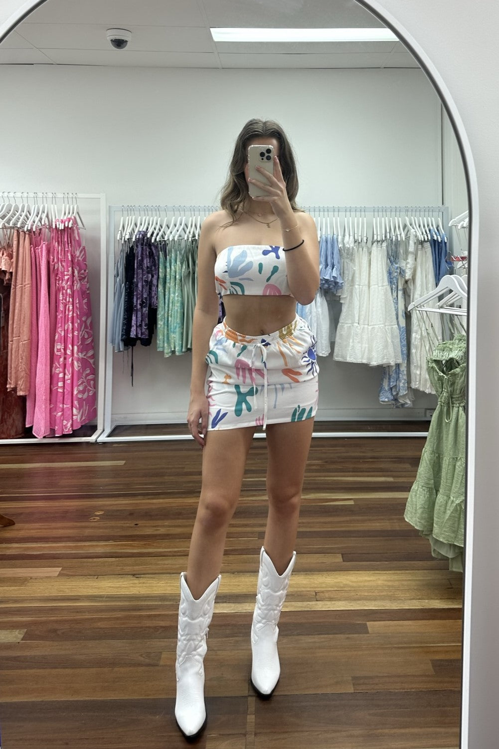 Zaylee High Waisted Skirt White Pattern