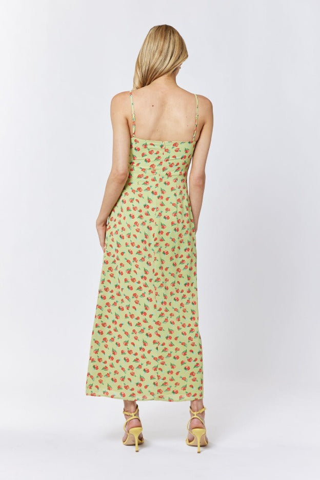 maxi dress green floral side spilt