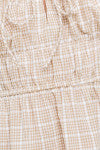 mini dress gingham beige puff sleeve detail shirred waist
