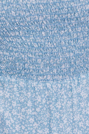 Shirred Blue Floral Pattern