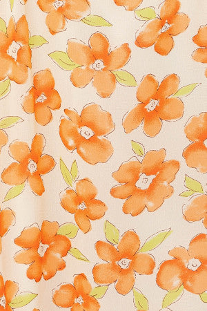 halter neck mini dress orange floral print ruffle hem detail