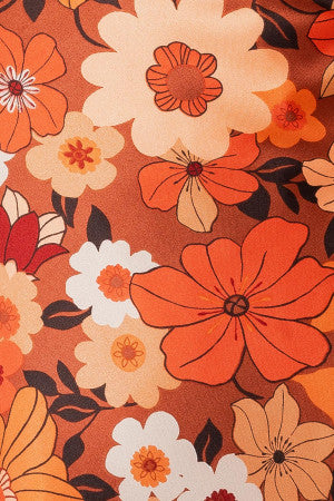 strapless orange floral satin finish tie back detail