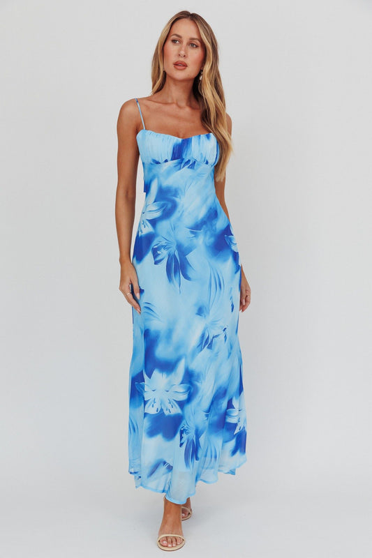 Kyla Shirred Bust Maxi Dress Tropical Blue