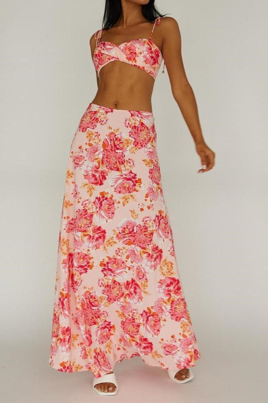 Rosa Twisted Crop Top Floral Pink