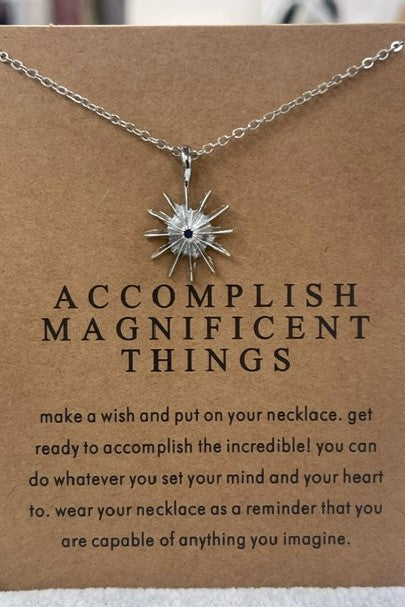 Accomplish Magnificent Things Make A Wish Necklace Sun Silver