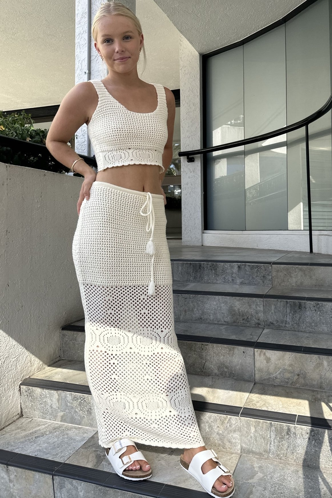 Avery Crop Top Crochet Cream