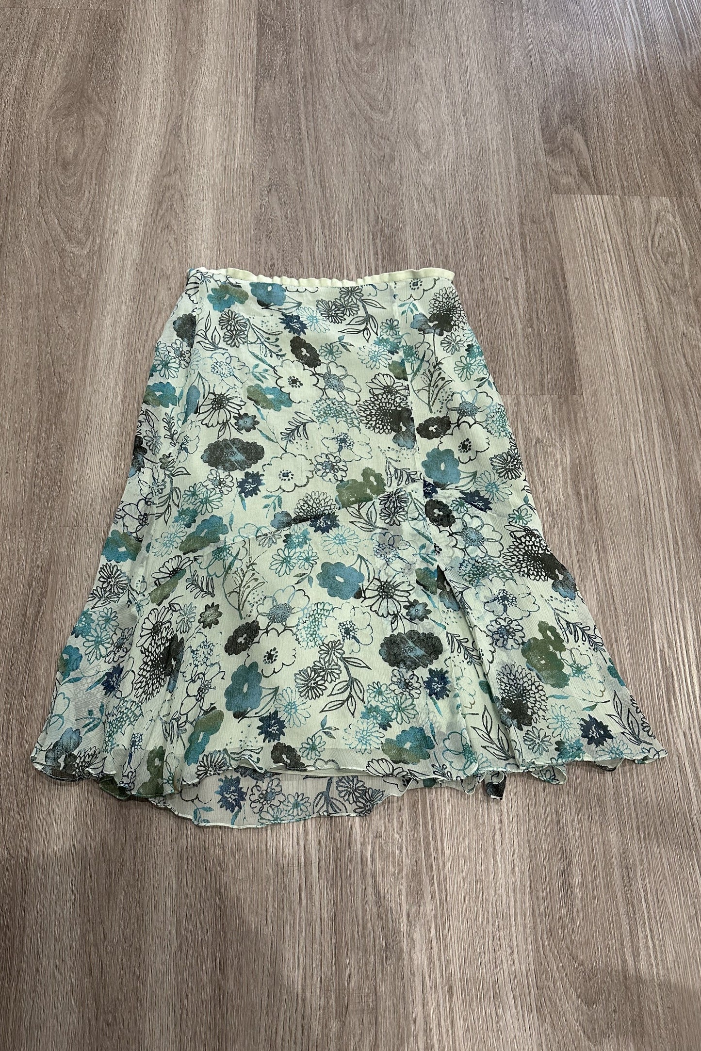 Vintage Floral Midi Skirt Blue Green