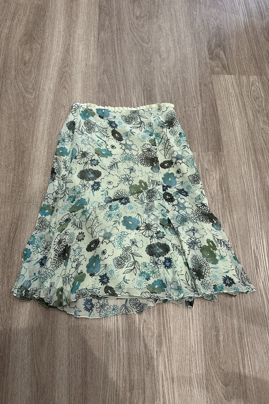 Vintage Floral Midi Skirt Blue Green