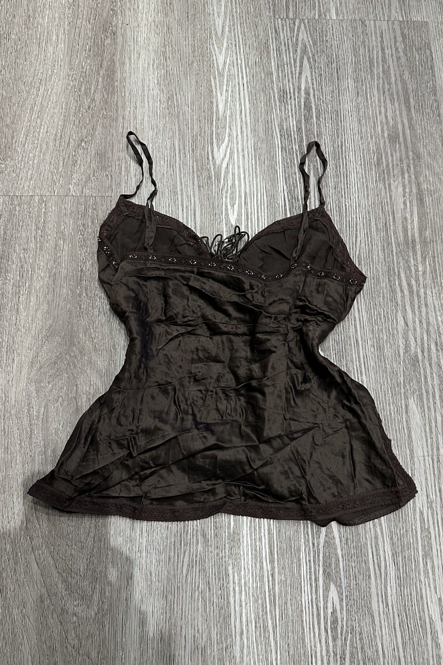 Vintage Coast Satin Lace Beaded Cami Top Brown