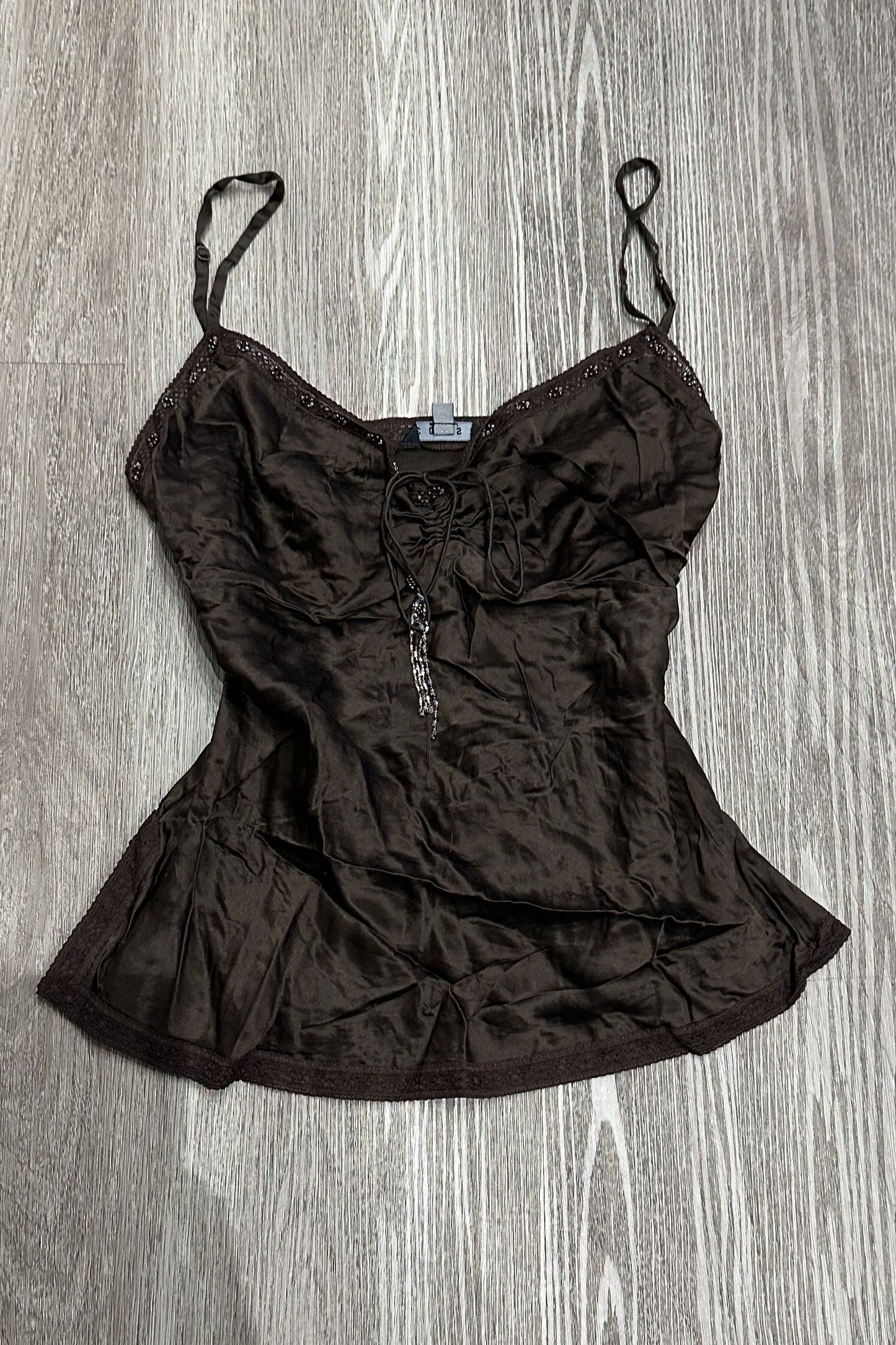 Vintage Coast Satin Lace Beaded Cami Top Brown
