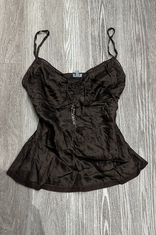 Vintage Coast Satin Lace Beaded Cami Top Brown