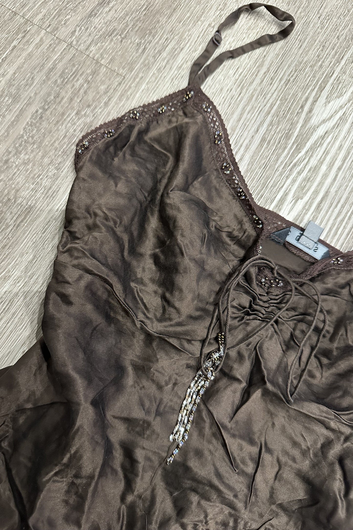 Vintage Coast Satin Lace Beaded Cami Top Brown