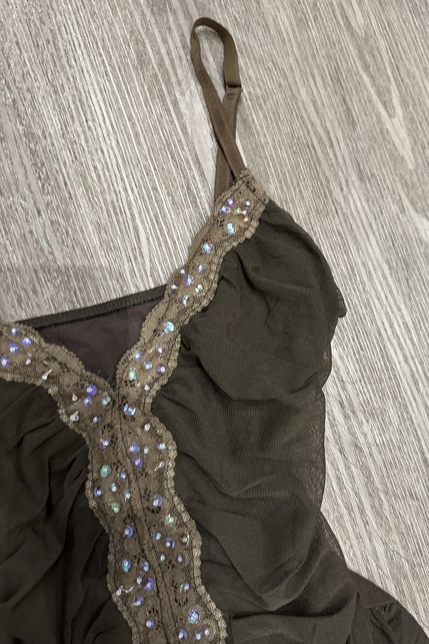 Vintage Lace Beaded Sequin Cami Top Brown