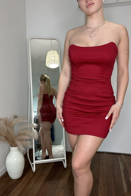 Cressida Strapless Mini Corset Dress Red