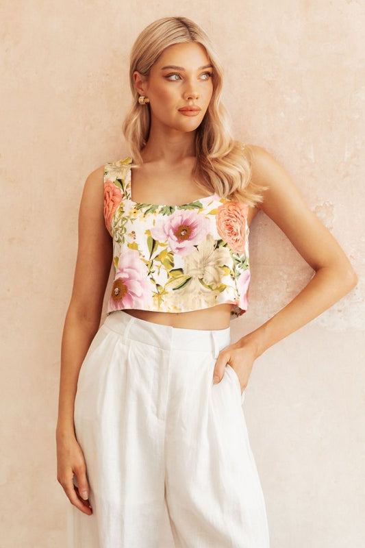 Dahlia Floral Square Neck Crop Top