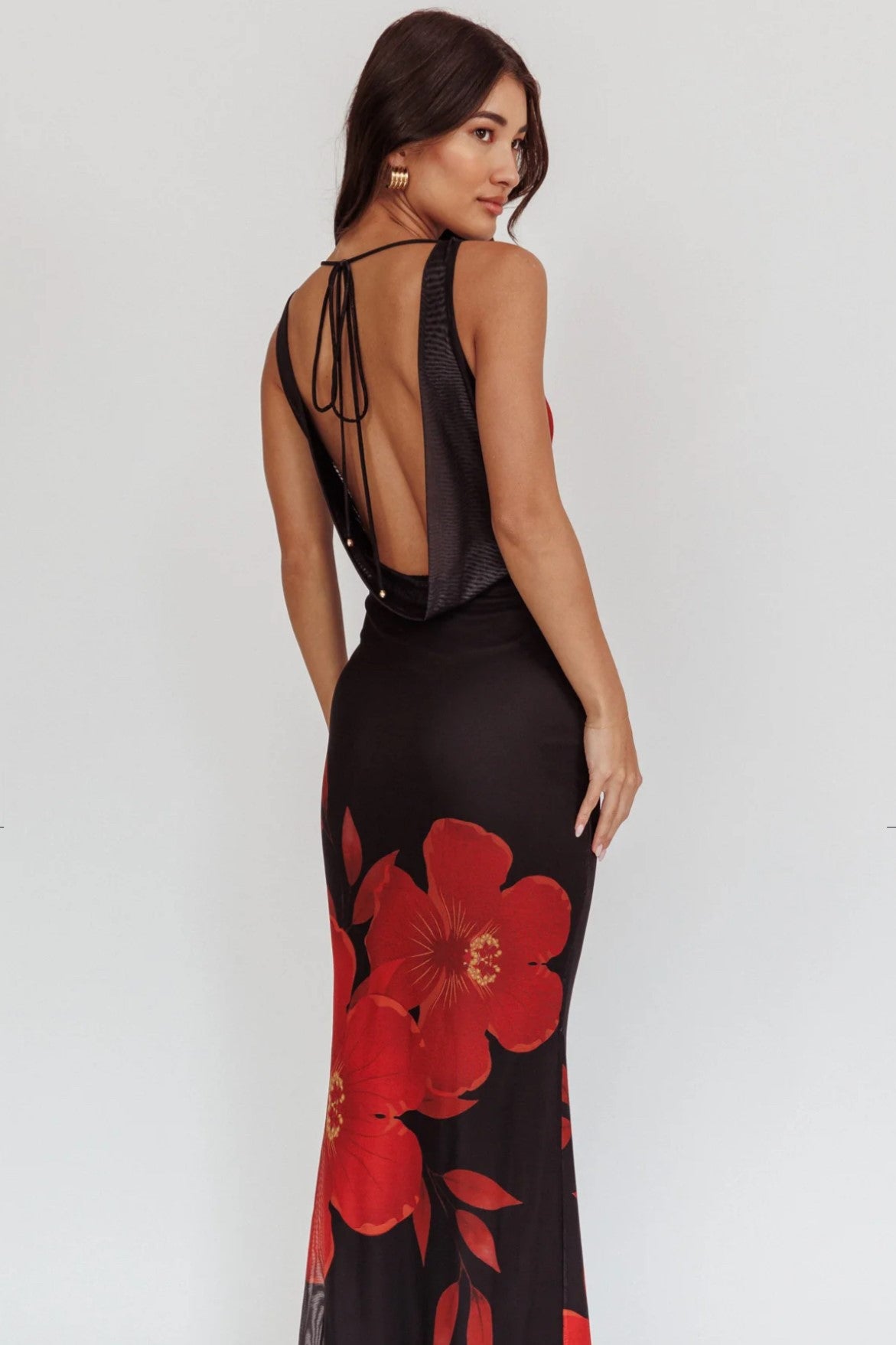 Eliza Open Back Maxi Dress Hibiscus Black