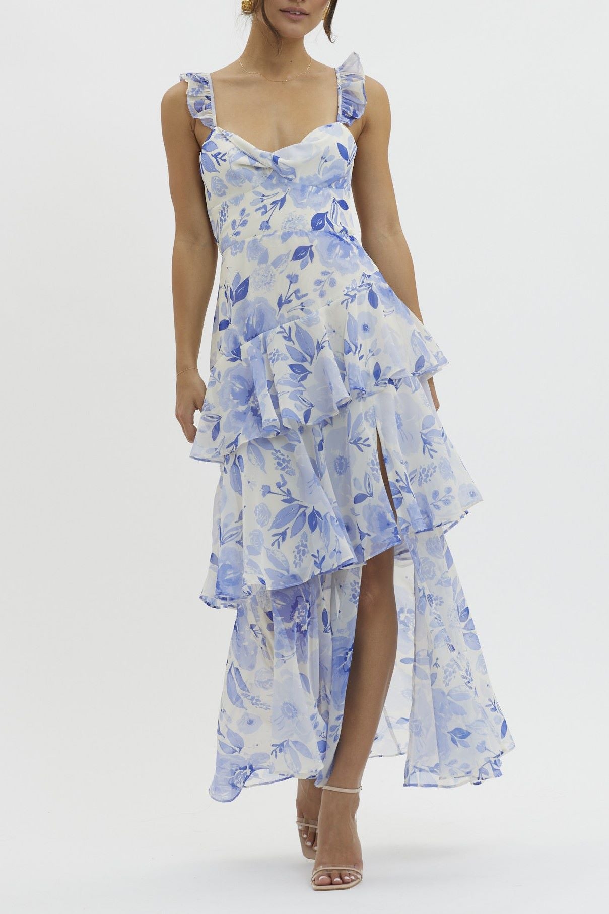 Eloise Tiered Maxi Dress Floral Pastel Blue