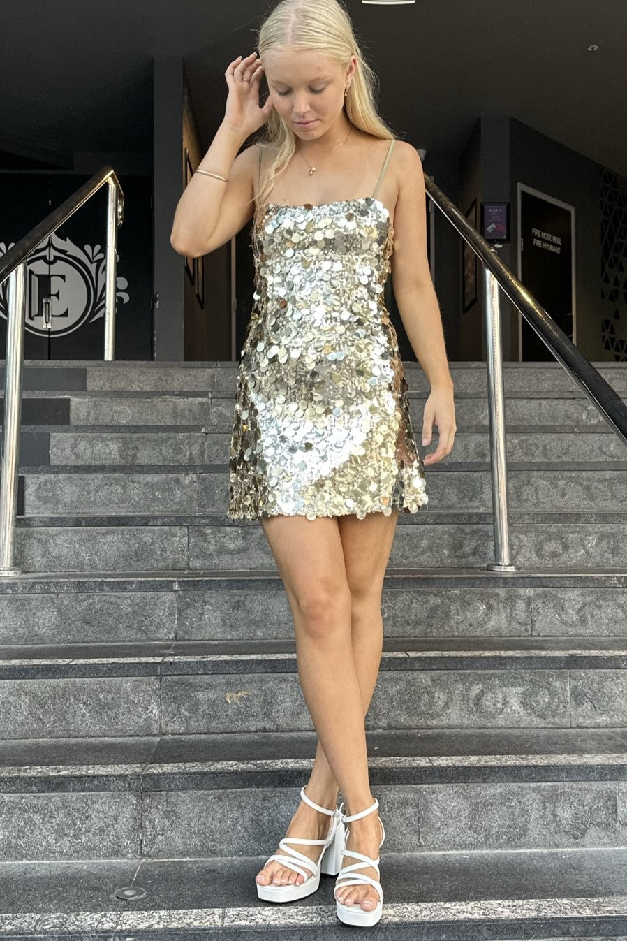 Ember Mirror Sequin Mini Dress Gold