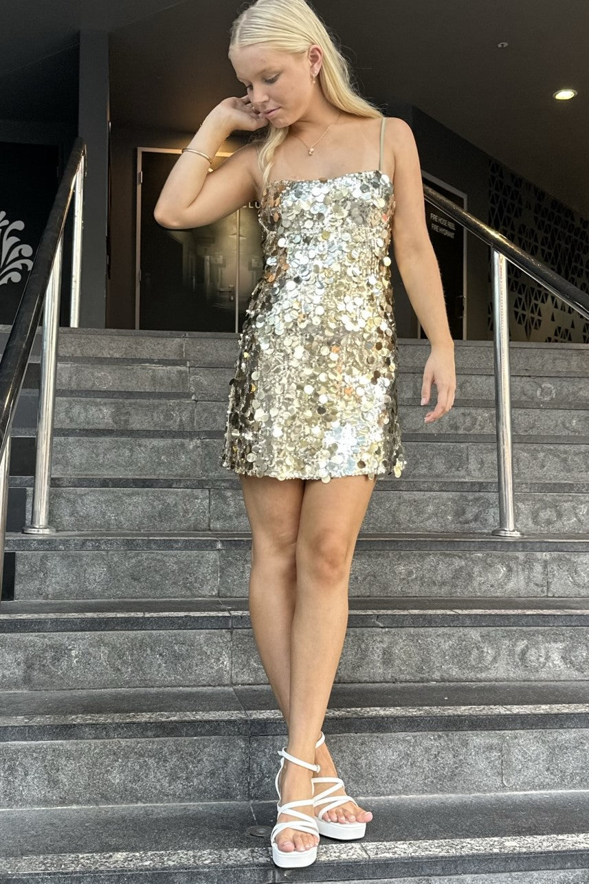 Ember Mirror Sequin Mini Dress Gold