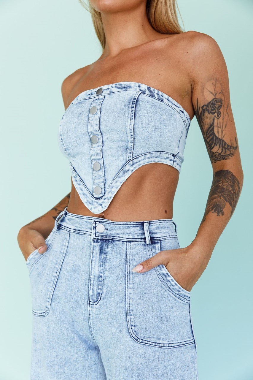 Hope Strapless Crop Top Denim