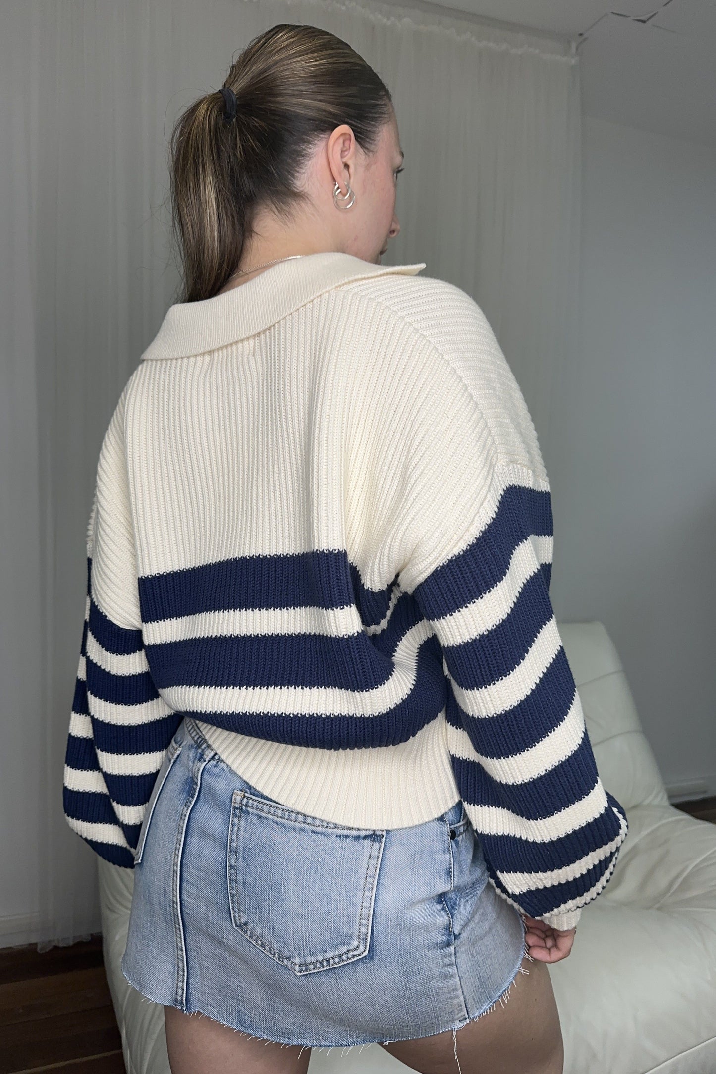 Erin Collar Jumper White and Navy