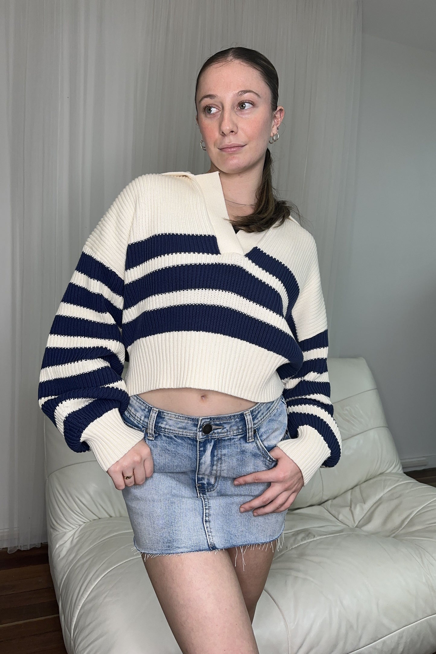 Erin Collar Jumper White and Navy