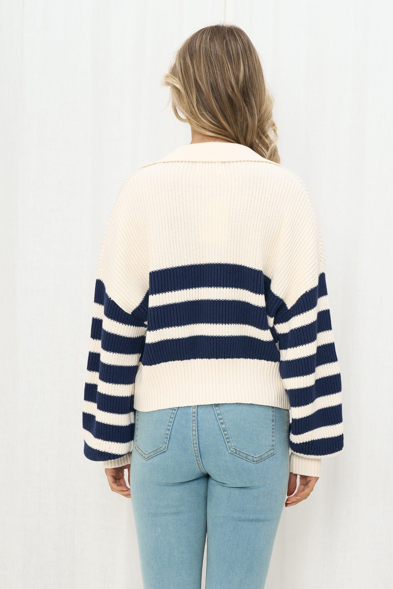 Erin Collar Jumper White and Navy