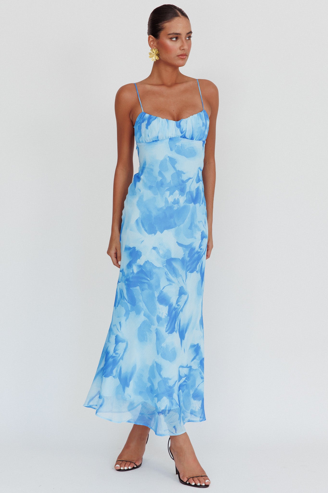 Kyla Shirred Bust Maxi Dress Sky Blue