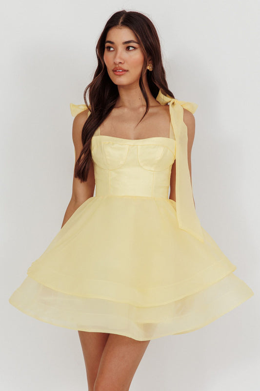 Farah Tiered Mini Dress Yellow