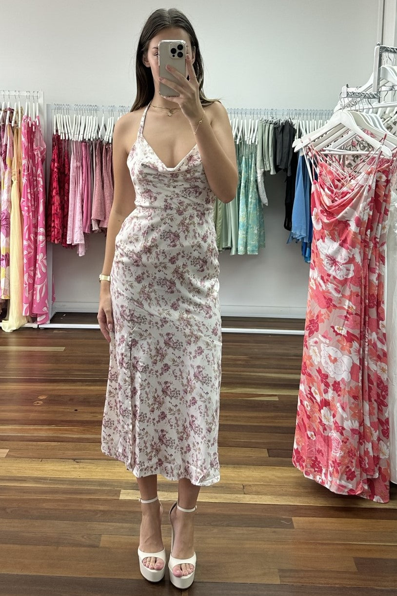 Emmy Halter Midi Dress Floral Pink