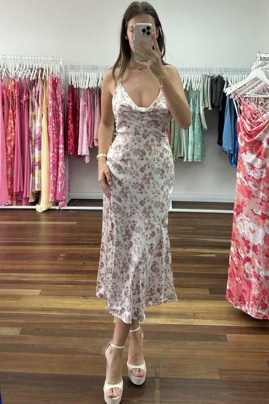 Emmy Halter Midi Dress Floral Pink