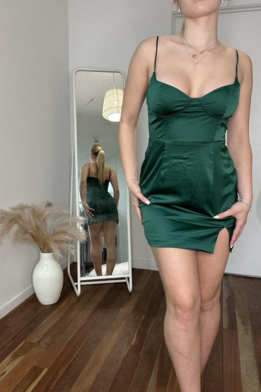 Francesca Side Split Mini Dress Green