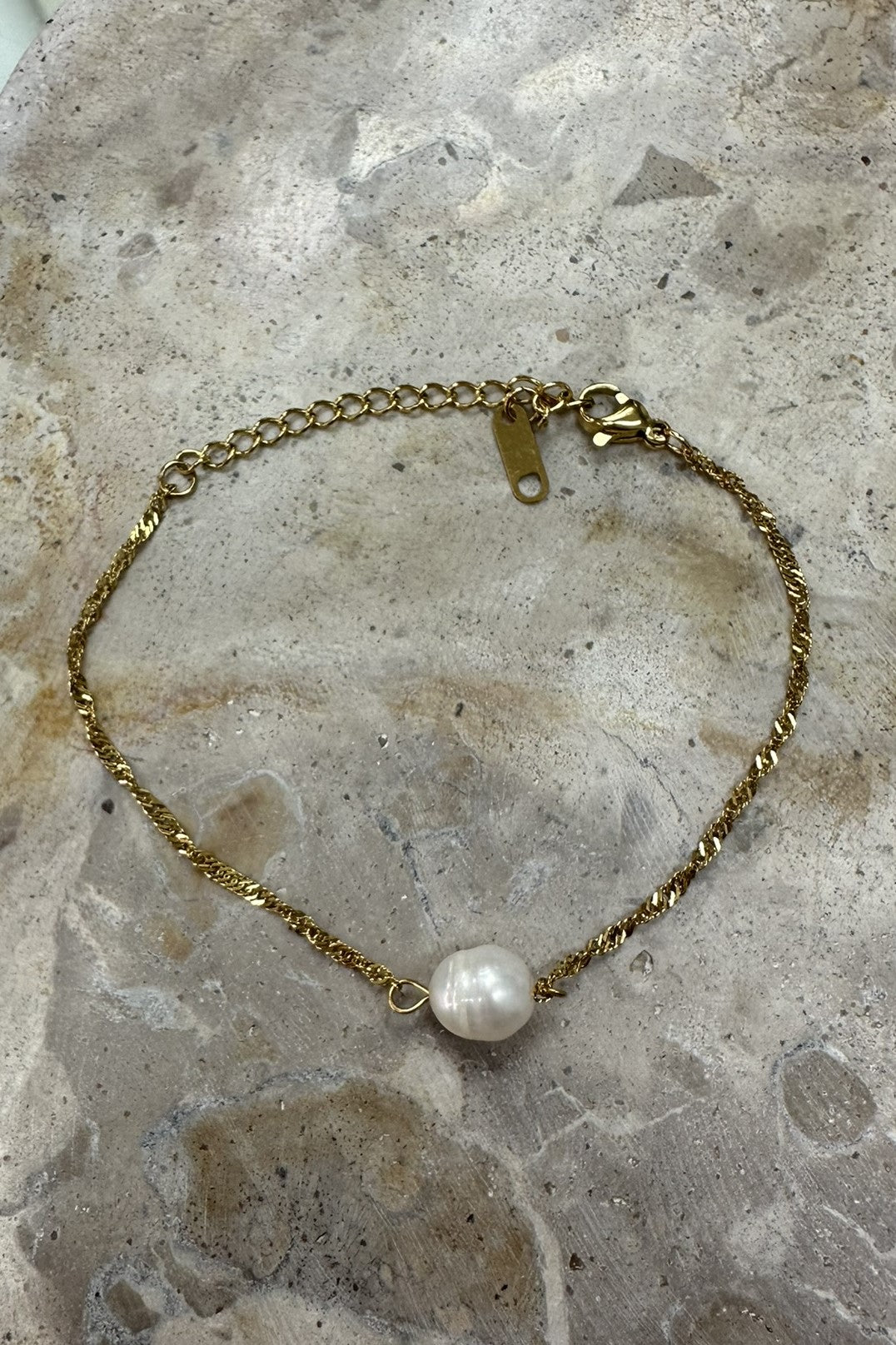 Pearl 18k Gold Plated Half Wave Chain Half Snake Chain Bracelet