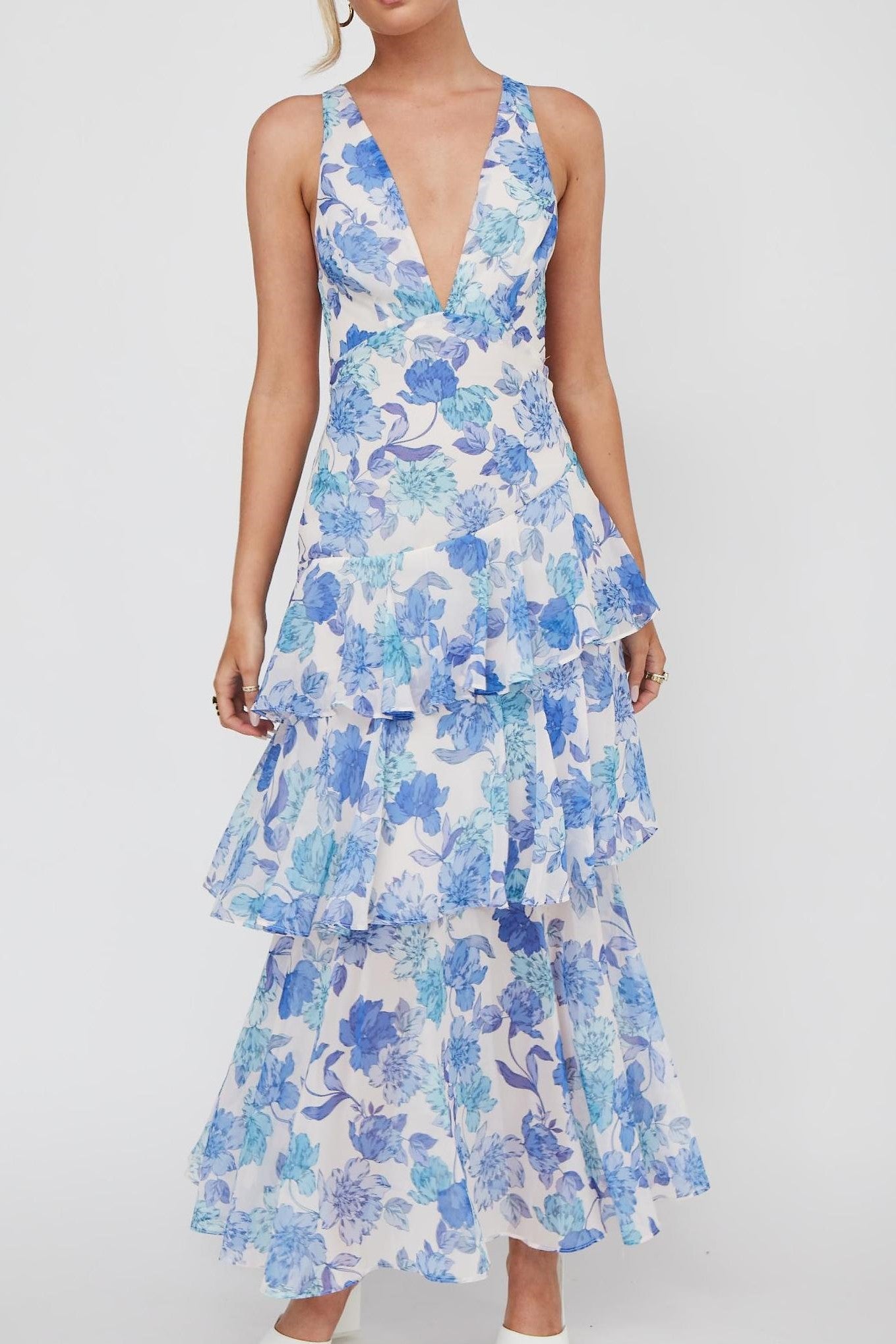 Frida Tiered Maxi Dress Floral Blue